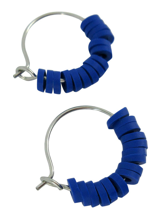 15mm Stainless Steel Polymer Clay Katsuki Bead Hoop Earrings (Royal Blue)
