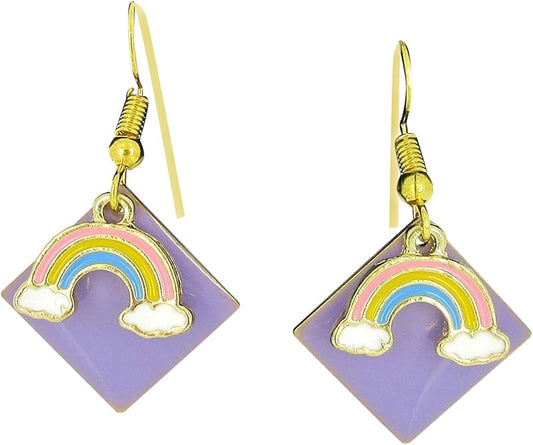 Summerfield Collection Gold-tone Purple Enamel Rainbow Charm Dangle Earrings