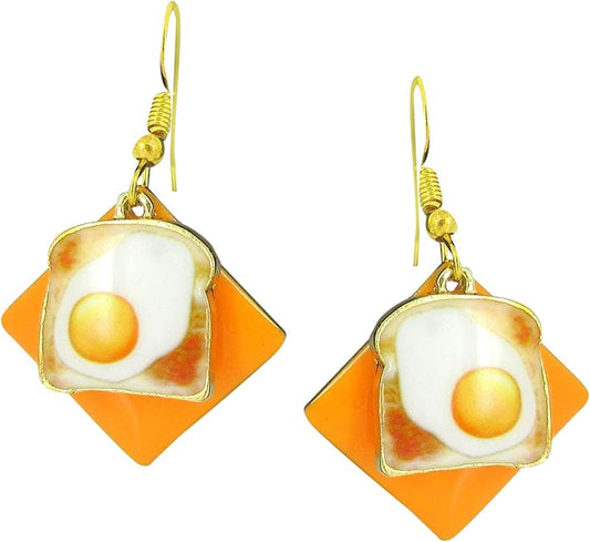 Summerfield Collection Gold-tone Orange Enamel Poached Egg Toast Charm Dangle Earrings
