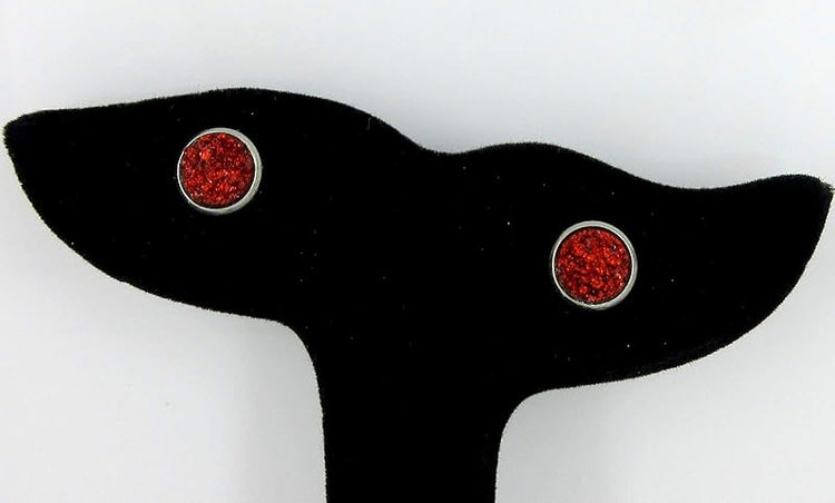 Summerfield Collection Stainless Steel Glitter Faux Druzy Stone Stud Earrings 8mm (Red)