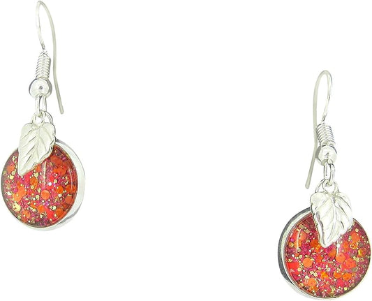 Summerfield Collection Silver-tone Autumn Mix Glitter Glass Leaf Charm Dangle Earrings