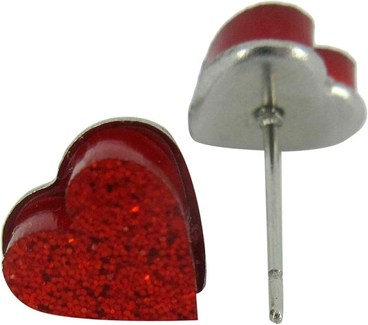 Summerfield Collection Stainless Steel Glitter Acrylic Heart Stud Earrings 8mm (Red)
