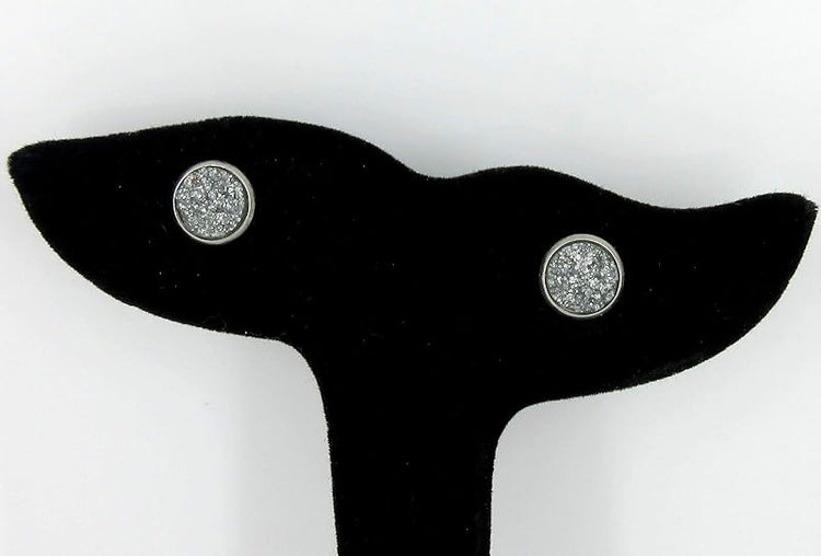 Summerfield Collection Stainless Steel Glitter Faux Druzy Stone Stud Earrings 8mm (Dark Silver)