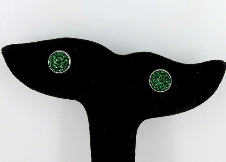 Summerfield Collection Stainless Steel Glitter Faux Druzy Stone Stud Earrings 8mm (Shamrock Green)