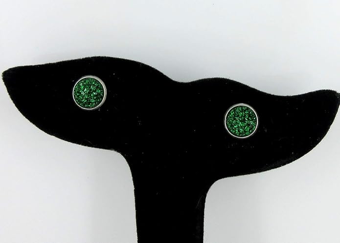 Stainless Steel Glitter Faux Druzy Stone Stud Earrings 8mm (Shamrock Green)