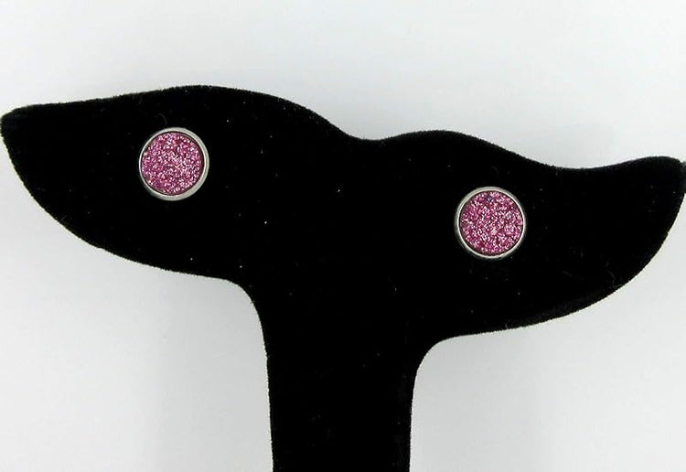 Summerfield Collection Stainless Steel Glitter Faux Druzy Stone Stud Earrings 8mm (Medium Pink)
