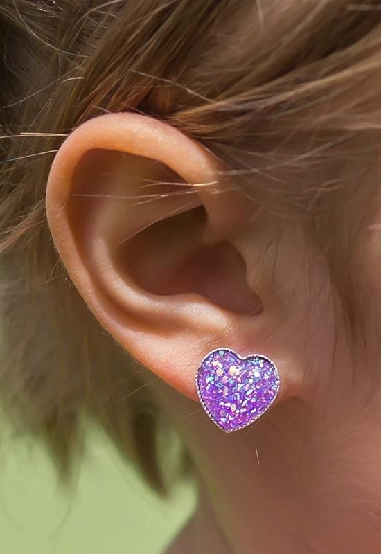 Summerfield Collection Silver-tone Heart Faux Druzy Stone Stud Earrings 12mm (Purple AB)