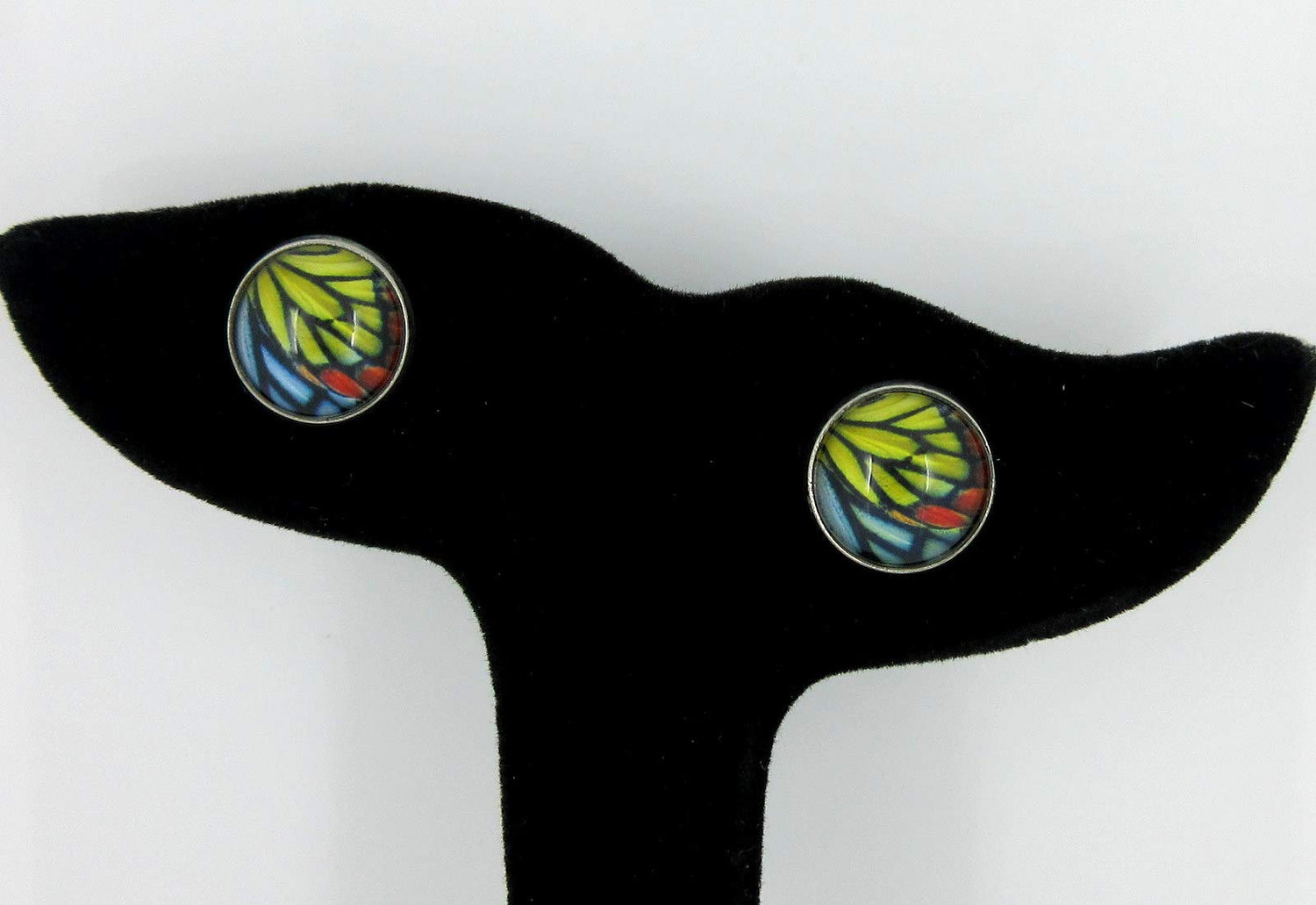 Stainless Steel Butterfly Wing Print Glass Stud Earrings 12mm