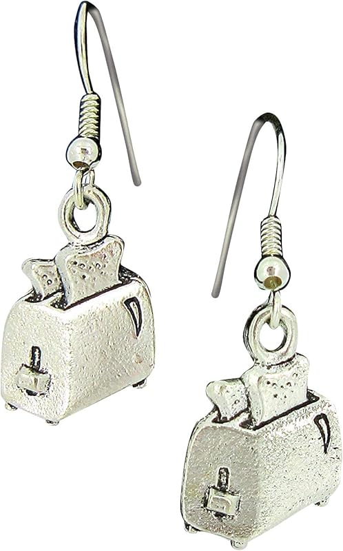 Summerfield Collection Antiqued Silver-tone Toaster Charm Dangle Earrings