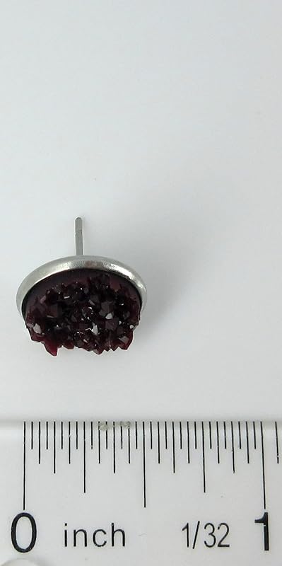Summerfield Collection Stainless Steel Matte Faux Druzy Stone Stud Earrings 12mm (Black Cherry)