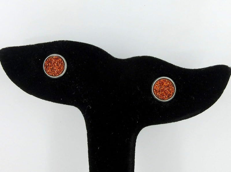 Summerfield Collection Stainless Steel Glitter Faux Druzy Stone Stud Earrings 8mm (Orange)