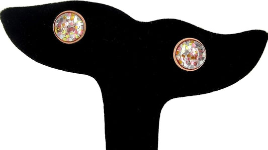Summerfield Collection Rose Gold-tone Pearly Silver and 5 Metal Glitter Glass Stud Earrings Hand-painted 10mm