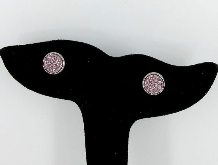 Summerfield Collection Stainless Steel Glitter Faux Druzy Stone Stud Earrings 8mm (Light Lilac)