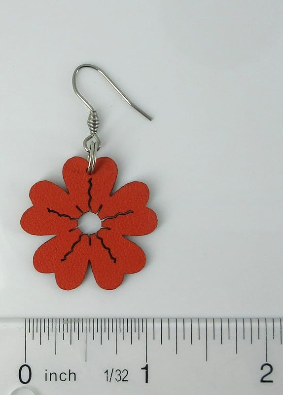 Summerfield Collection Flower Faux Leather Dangle Earrings Stainless Steel Brown Orange