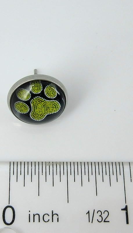 Summerfield Collection Stainless Steel Paw Print Glass Stud Earrings 12mm (Yellow)