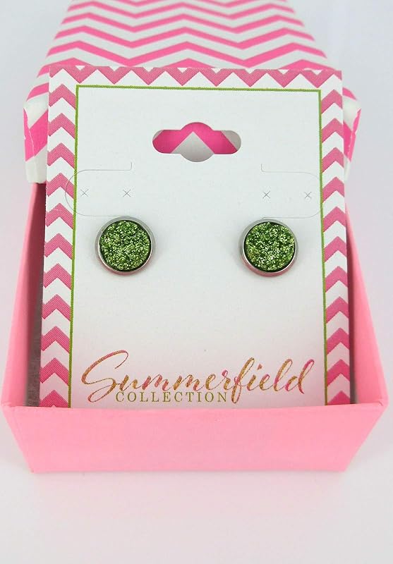 Summerfield Collection Stainless Steel Glitter Faux Druzy Stone Stud Earrings 8mm (Lime Green)