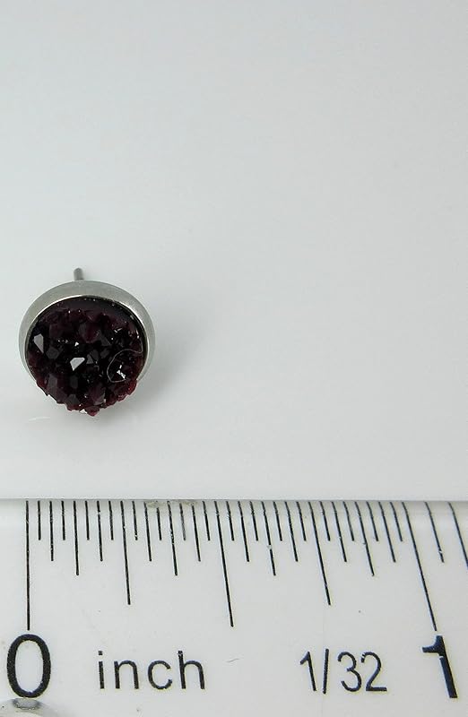 Summerfield Collection Stainless Steel Matte Faux Druzy Stone Stud Earrings 8mm (Black Cherry)