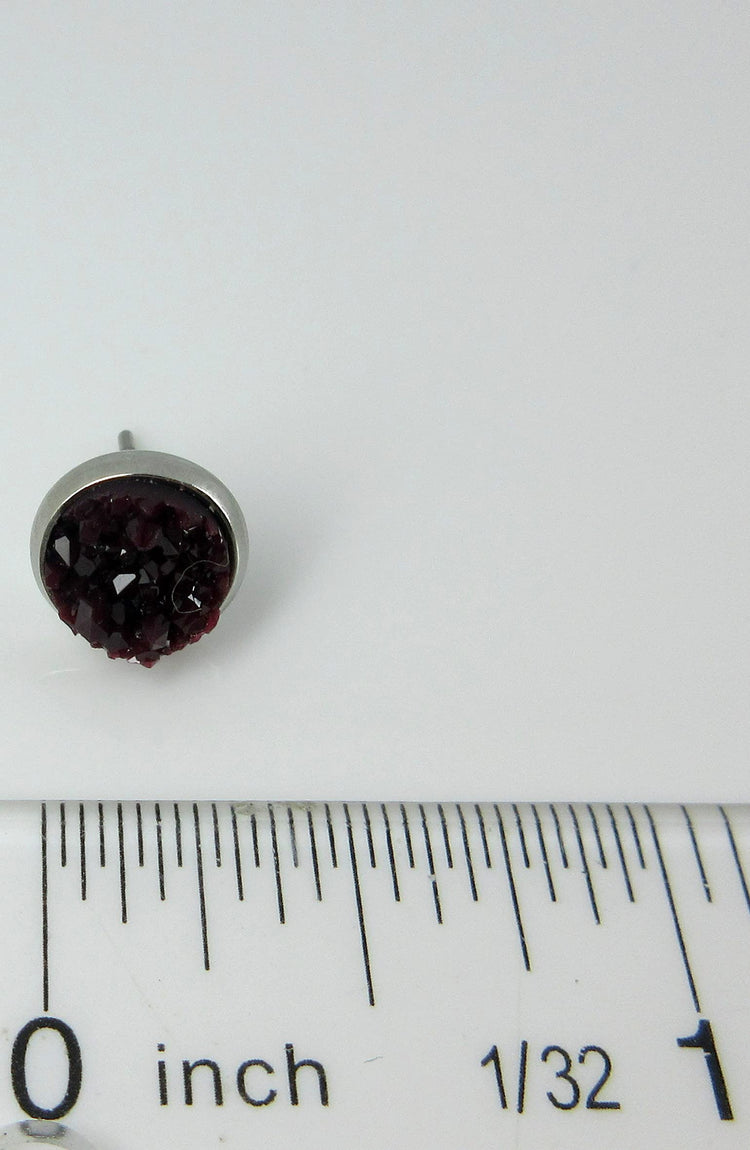 Stainless Steel Glitter Faux Druzy Stone Stud Earrings 8mm (Black Cherry)
