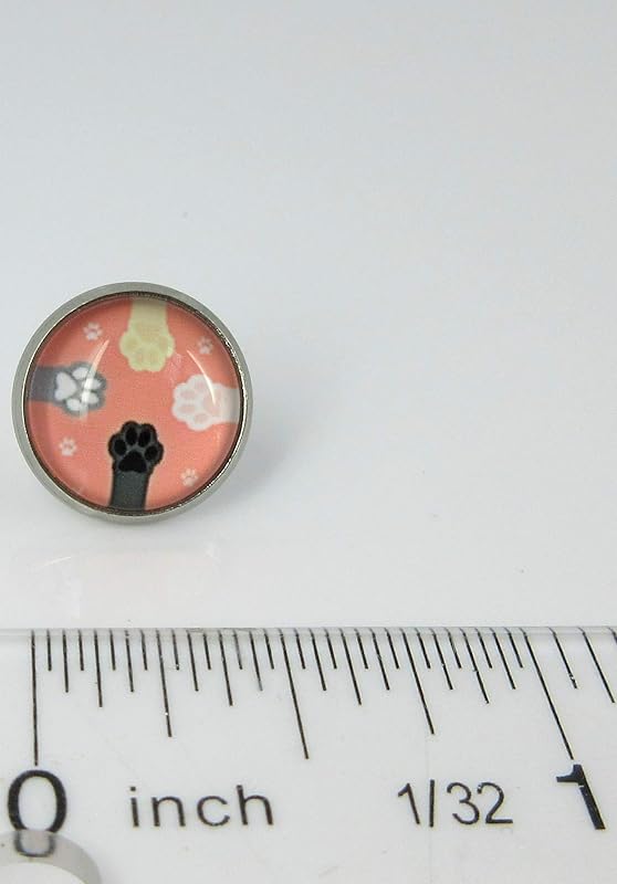 Summerfield Collection Stainless Steel Cat Paw Print Glass Stud Earrings 12mm (Peach)