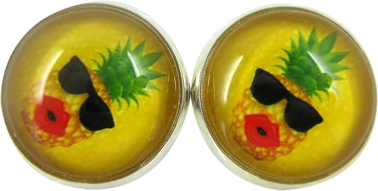 Summerfield Collection Silver-tone Pineapple Print Glass Stud Earrings 12mm