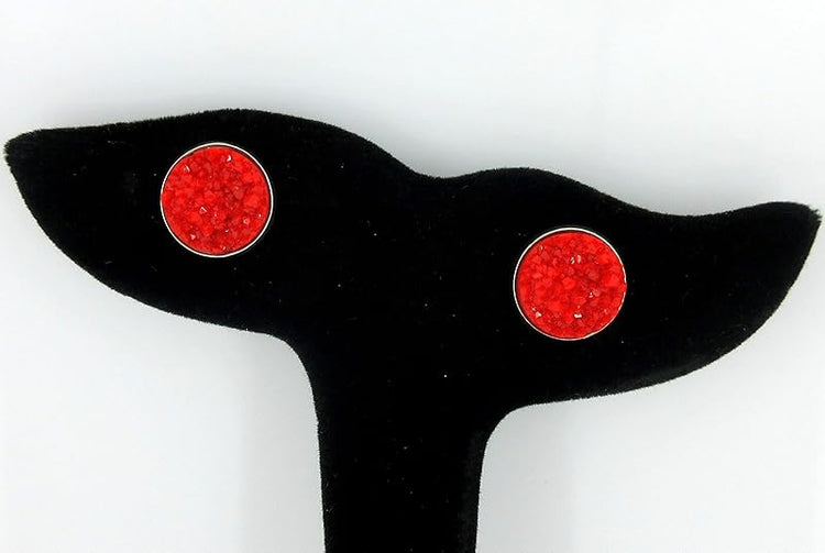 Summerfield Collection Stainless Steel Matte Faux Druzy Stone Stud Earrings 12mm (Classic Red)