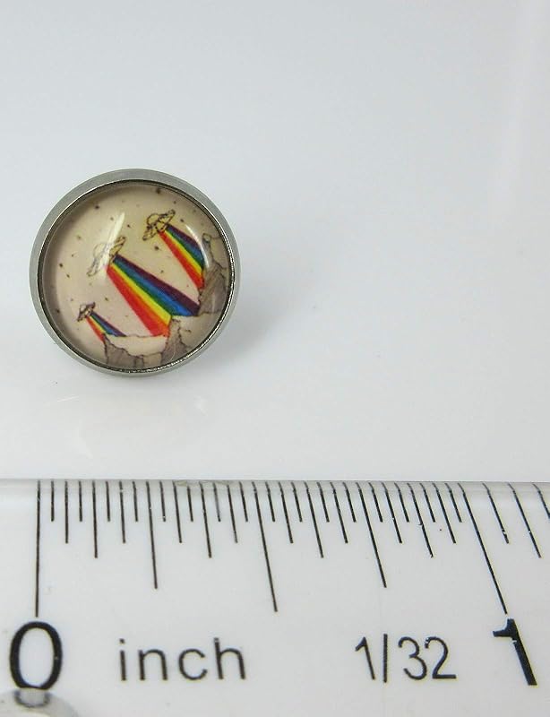 Summerfield Collection Stainless Steel Rainbow UFO Print Glass Stud Earrings 12mm