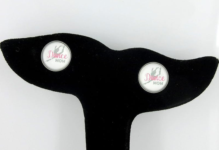 Summerfield Collection Stainless Steel Dance Mom Print Glass Stud Earrings 12mm (White Gray and Pink)