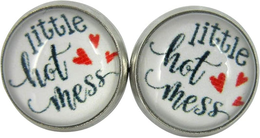Summerfield Collection Stainless Steel Hot Mess Print Glass Stud Earrings 12mm (Little Hot Mess)