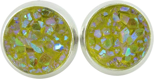 Summerfield Collection Silver-tone Faux Druzy Stone Stud Earrings 8mm (Yellow AB)