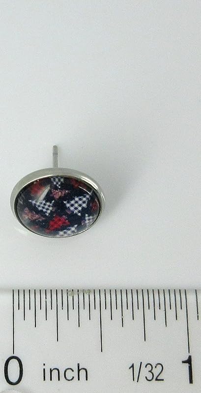 Summerfield Collection Stainless Steel Buffalo Plaid Print Glass Stud Earrings 12mm (Christmas Tree Print)