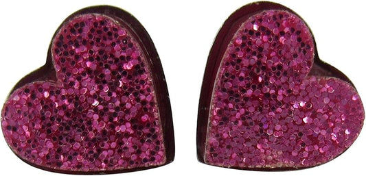 Summerfield Collection Stainless Steel Glitter Acrylic Heart Stud Earrings 8mm (Hot Pink)
