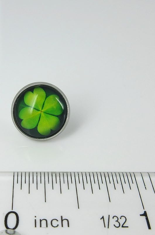 Summerfield Collection Stainless Steel Lucky 4 Leaf Clover Print Glass Stud Earrings 12mm