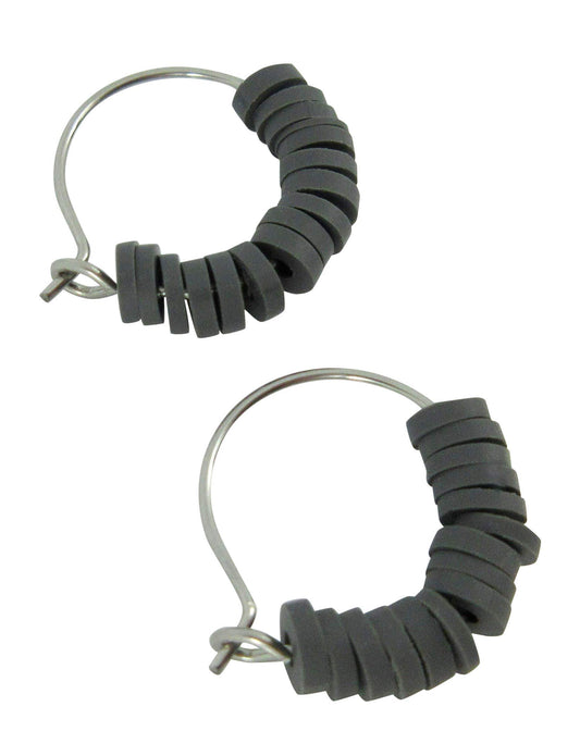 15mm Stainless Steel Polymer Clay Katsuki Bead Hoop Earrings (Charcoal Gray)