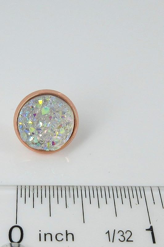 Summerfield Collection Rose Gold-tone Faux Druzy Stone Stud Earrings 12mm (Clear AB)