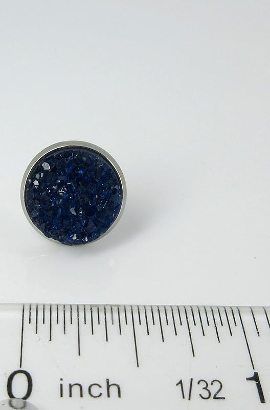 Summerfield Collection Stainless Steel Faux Druzy Stone Stud Earrings 12mm (Navy Blue)