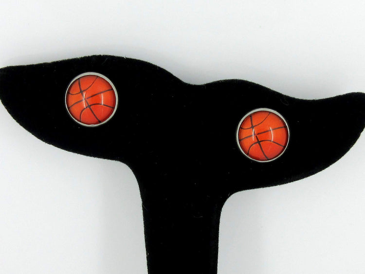Stainless Steel Basketball Print Glass Stud Earrings 12mm