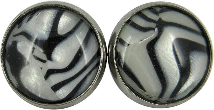 Summerfield Collection Hematite-tone Black and White Zebra Print Stud Earrings 12mm