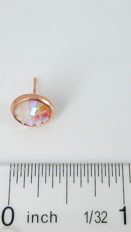 Summerfield Collection Rose Gold-tone Light Pink White AB Mermaid Scale Stud Earrings Dragon (8mm)