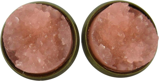 Summerfield Collection Antiqued Gold-tone Faux Druzy Stone Stud Earrings 12mm (Apricot)