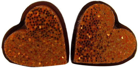Stainless Steel Orange Glitter Acrylic Heart Stud Earrings 8mm