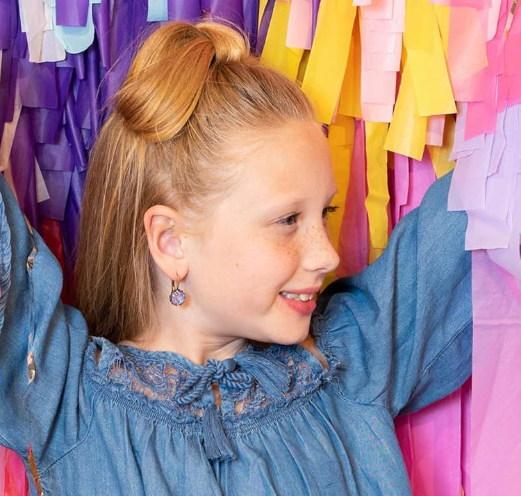 Summerfield Collection Antiqued Gold-tone Blue Purple Heart Bar Glitter Glass Drop Earrings Hand-painted