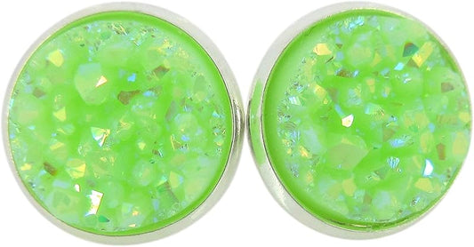 Summerfield Collection Silver-tone Pastel AB Faux Druzy Stone Stud Earrings 12mm (Lime Green)