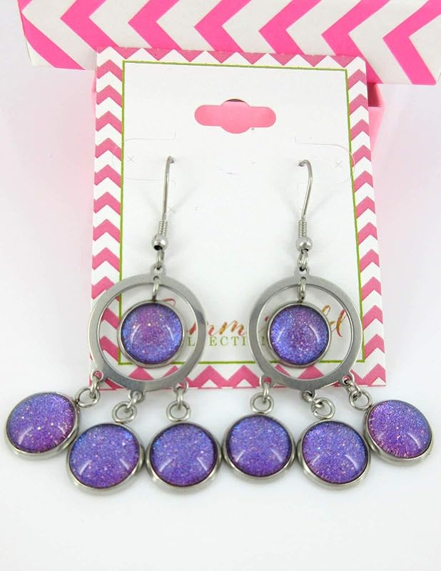 Summerfield Collection Stainless Steel Colorshifting Glitter Glass Chandelier Dangle Earrings Handpainted (Purple)