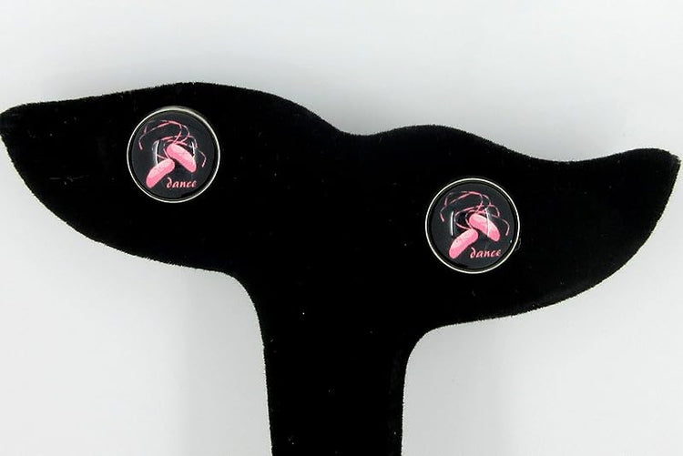 Summerfield Collection Stainless Steel I Heart Dance Print Glass Stud Earrings 12mm (Ballet Pointe Shoes)