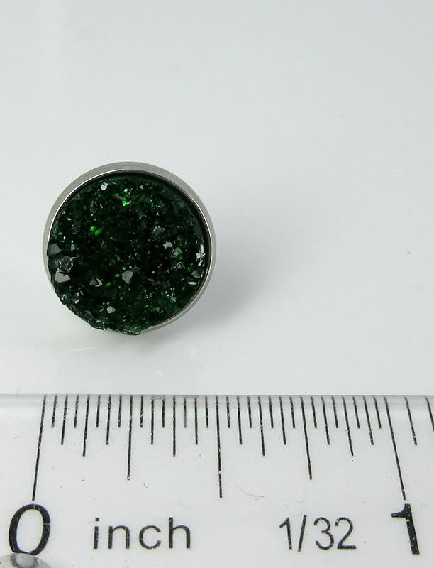 Summerfield Collection Stainless Steel Faux Druzy Stone Stud Earrings 12mm (Dark Green)