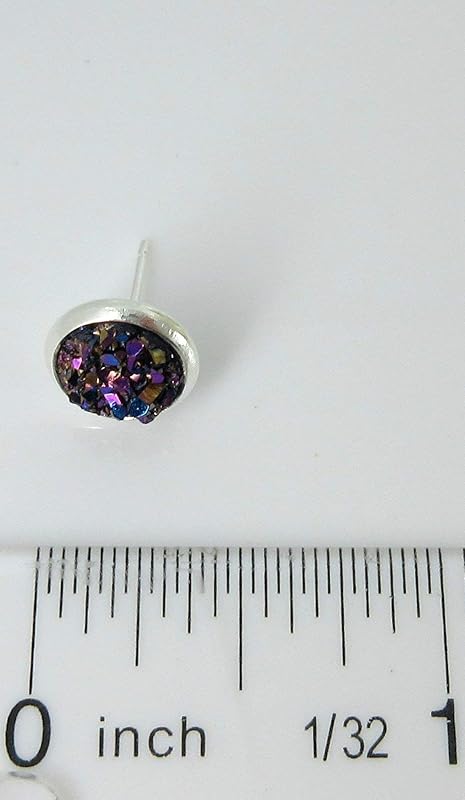 Summerfield Collection Silver-tone Metallic Faux Druzy Stone Stud Earrings 8mm (Blue/Purple)