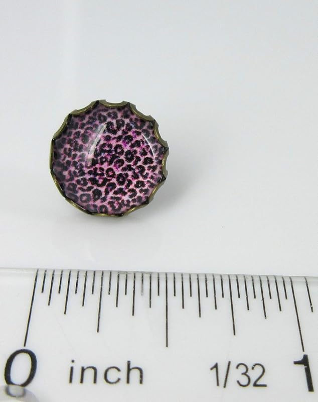 Summerfield Collection Antiqued Gold-tone Animal Print Glass Stud Earrings 12mm (Pink/Purple)