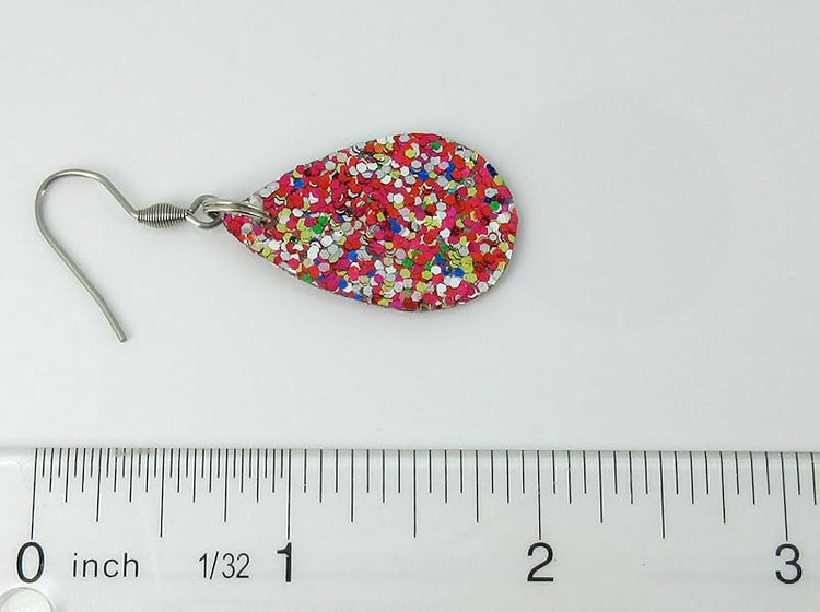 Summerfield Collection Multicolor Glitter Faux Leather Small Teardrop Dangle Earrings Stainless Steel Pink Silver White Green Gold Blue