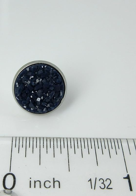 Summerfield Collection Duo Stud Earrings Stainless Steel Faux Druzy Stone 12mm Set (Taupe Brown/Navy Blue)