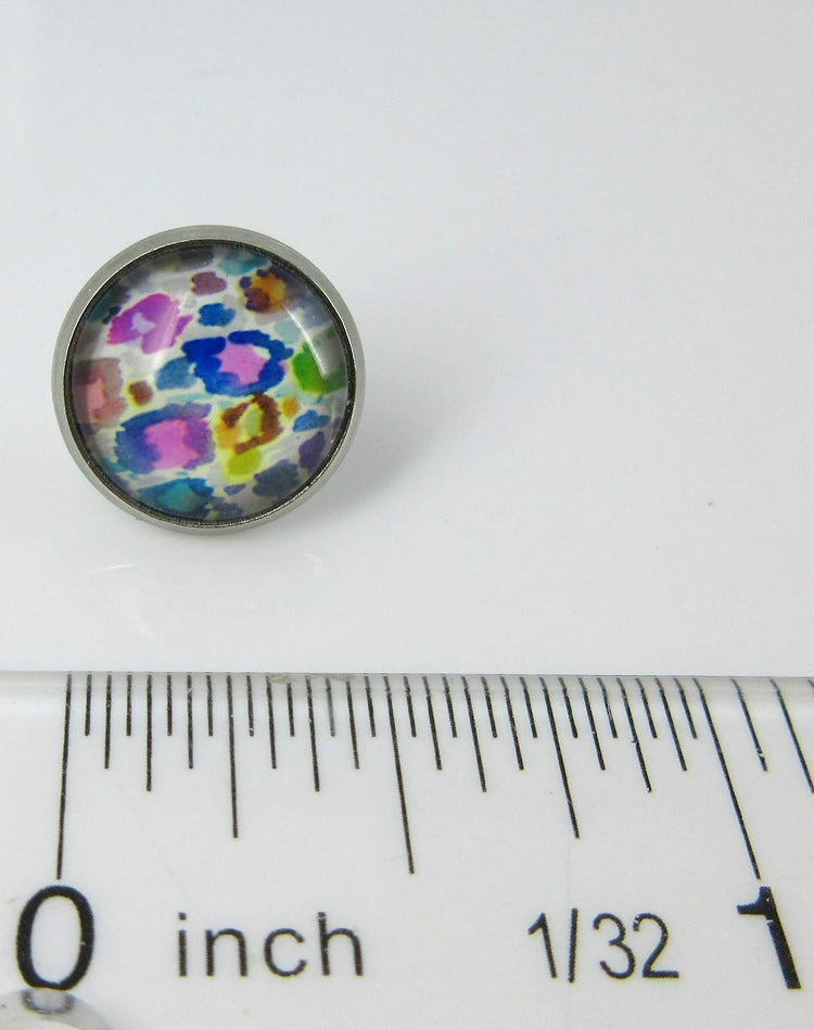 Stainless Steel Colorful Watercolor Animal Print Glass Stud Earrings 12mm